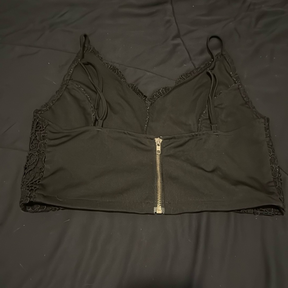 Black Embroidered Spaghetti Strap Top - Adjustable Straps, Zip Back - $10 - Picture 2 of 2